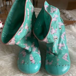 IRREGULAR CHOICE TURQUOISE POODLE ANKLE BOOTS